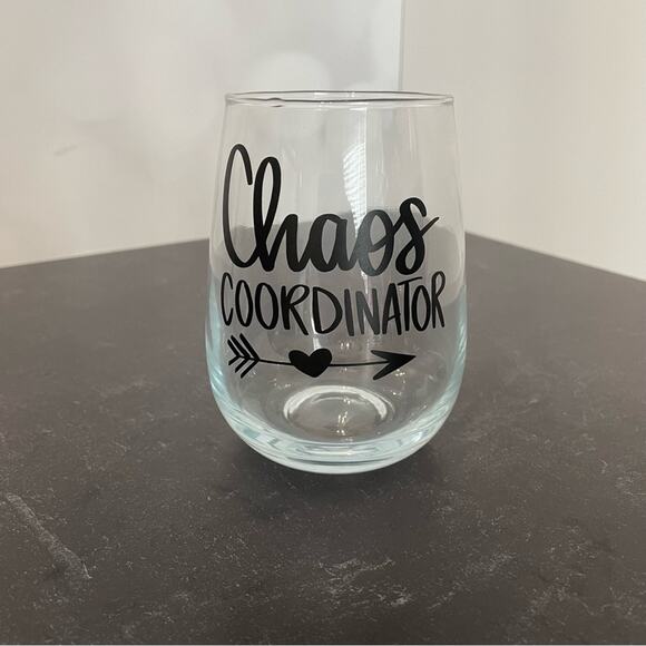 Handmade Other - “Chaos Coordinator” Handmade Vinyl Wine Glass Design Stemless 17oz Black